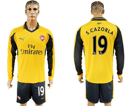 Arsenal #19 S.Cazorla Away Long Sleeves Soccer Club Jersey